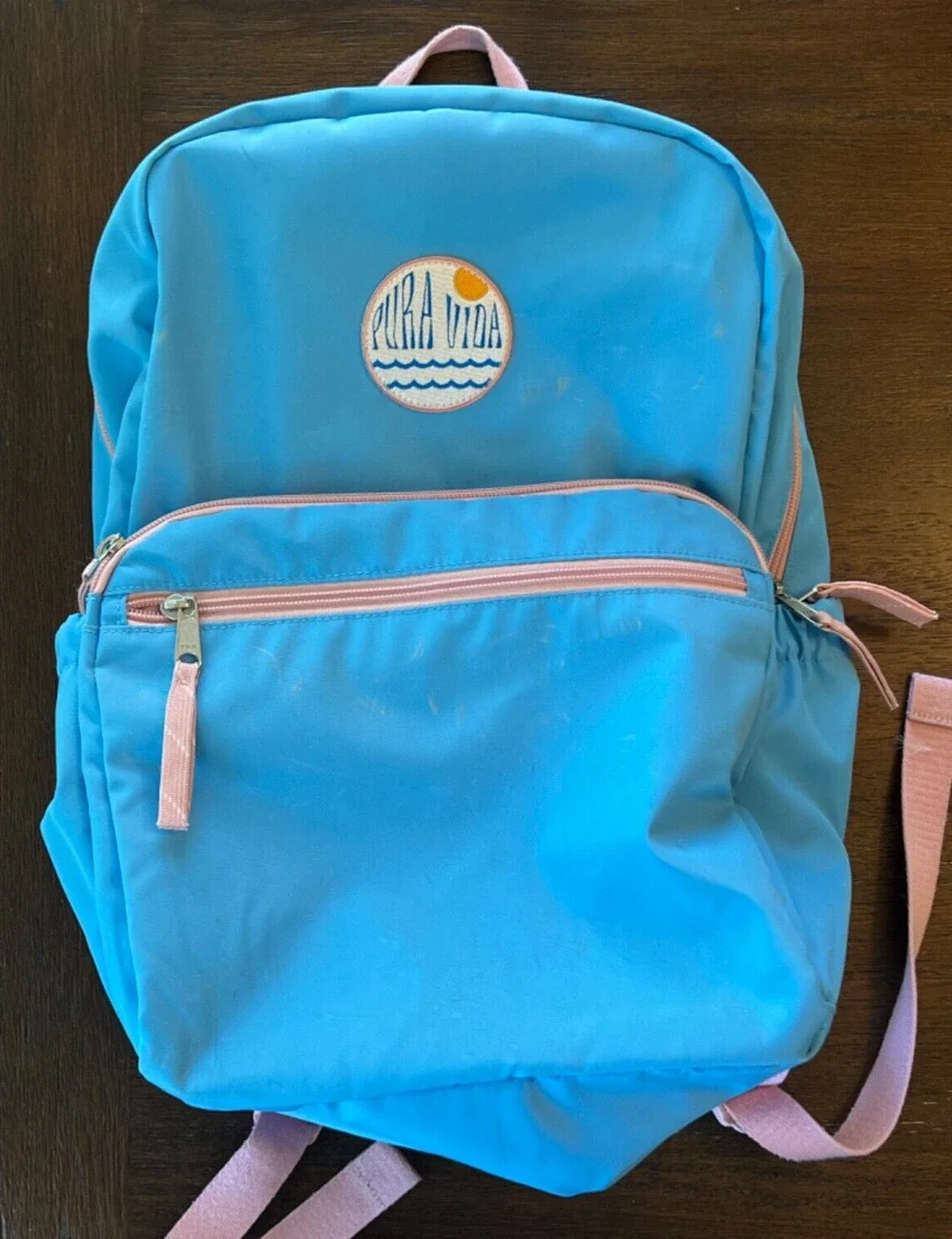 Pura Vida Pink & Blue Wave Patch School Work College Backpack 3 Pocket